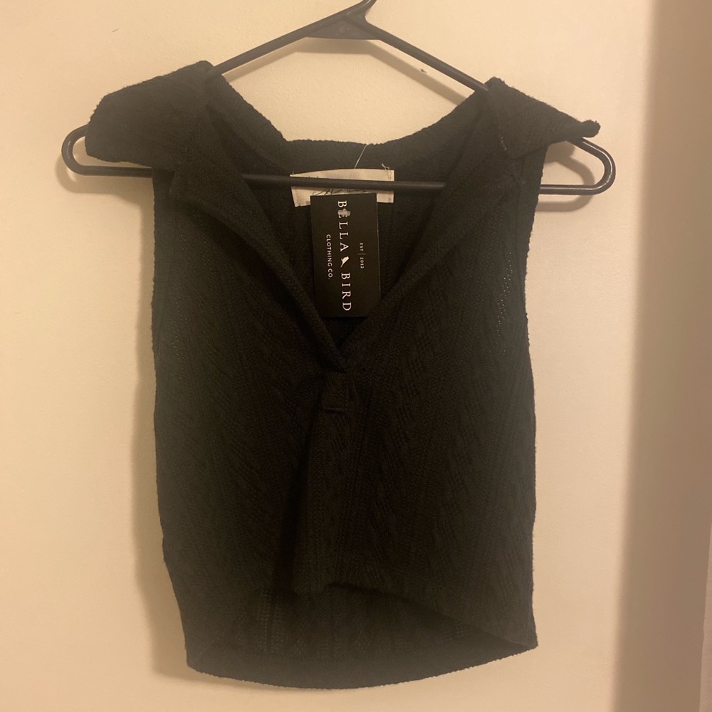 vintage havana black knitted collared crop top